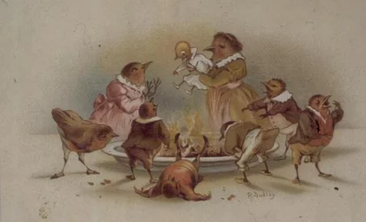 Bird Family, Victorian Christmas Card